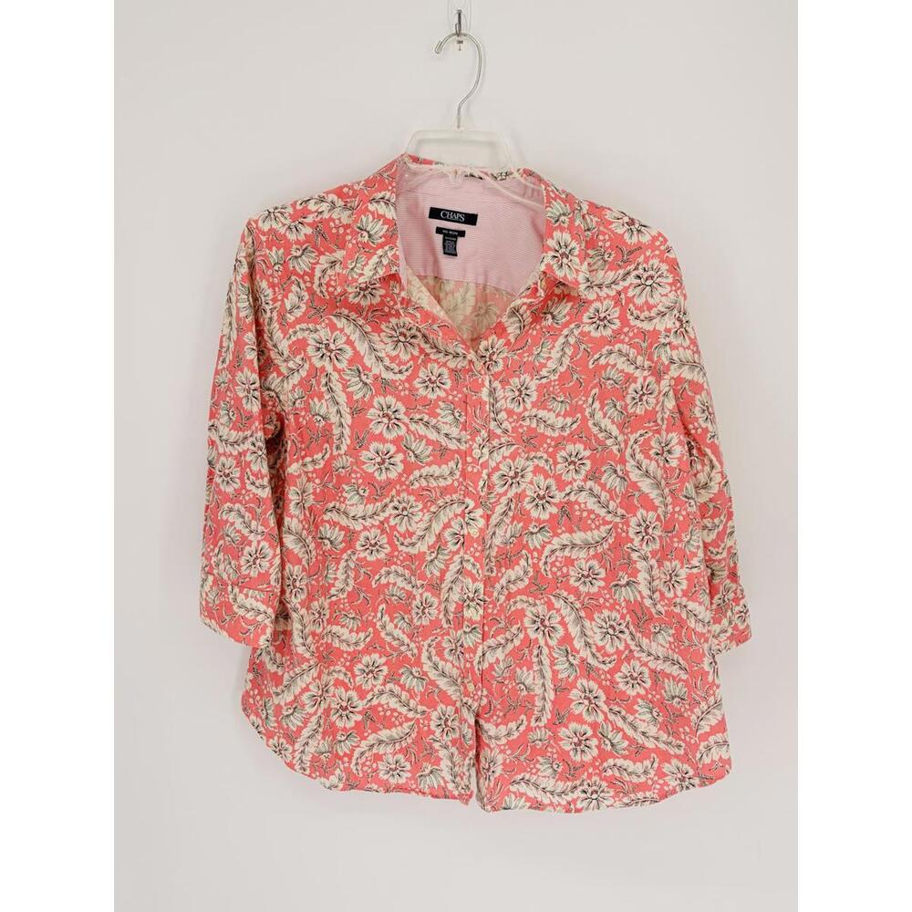 Chaps Floral Print Button-Up Shirt Relaxed Fit 1X Cotton Blend